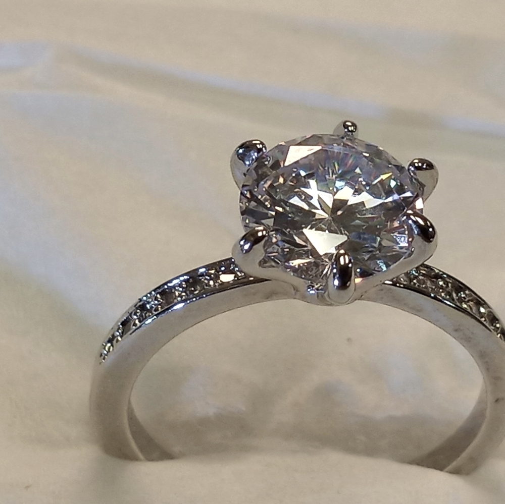 Solitaire Diamond Headed Silver Ring - image 1